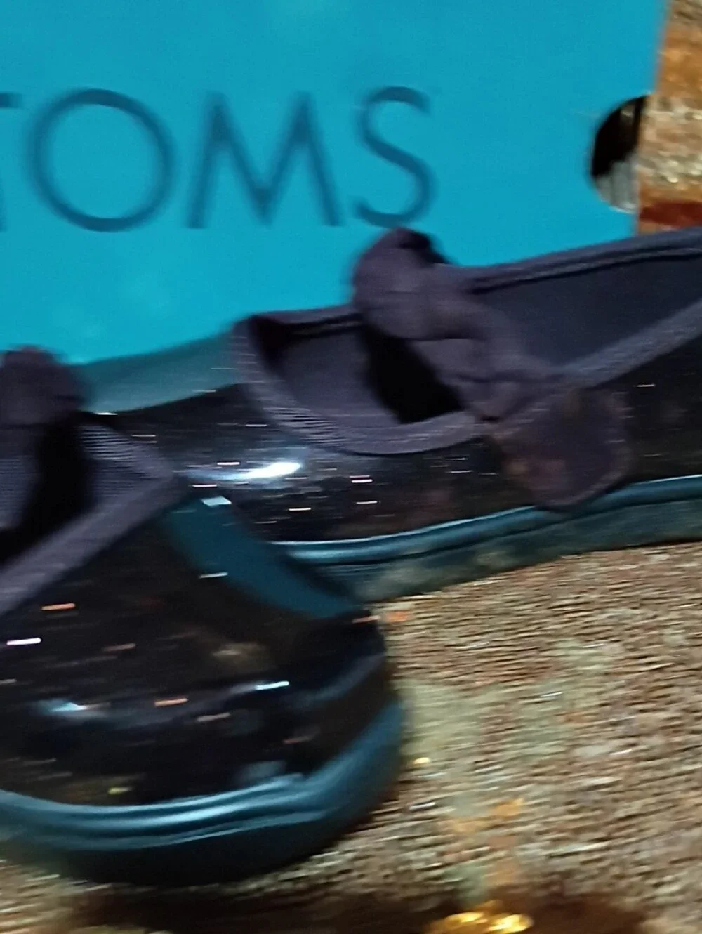 Toms Brown Glitter Braided Strap Mary Jane Flats